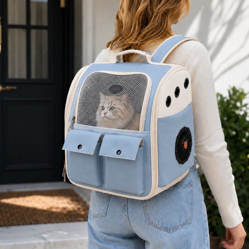 Ortekor USB-Powered Dual-Fan Cat Carrier Backpack for Vet Visits & Everyday Travel - Fan-Assisted Cooling for Less-Stuffy Trips