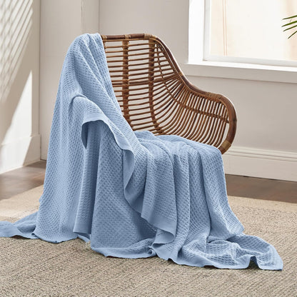 100% Cotton Waffle Weave Throw Blanket Queen King Breathable Lightweight Bed Cover for All Seasons Couch Sofa Bedroom Layering Textured