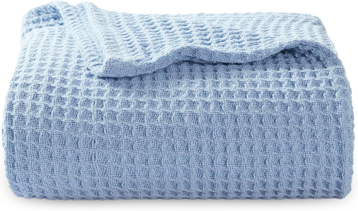 100% Cotton Waffle Weave Throw Blanket Queen King Breathable Lightweight Bed Cover for All Seasons Couch Sofa Bedroom Layering Textured