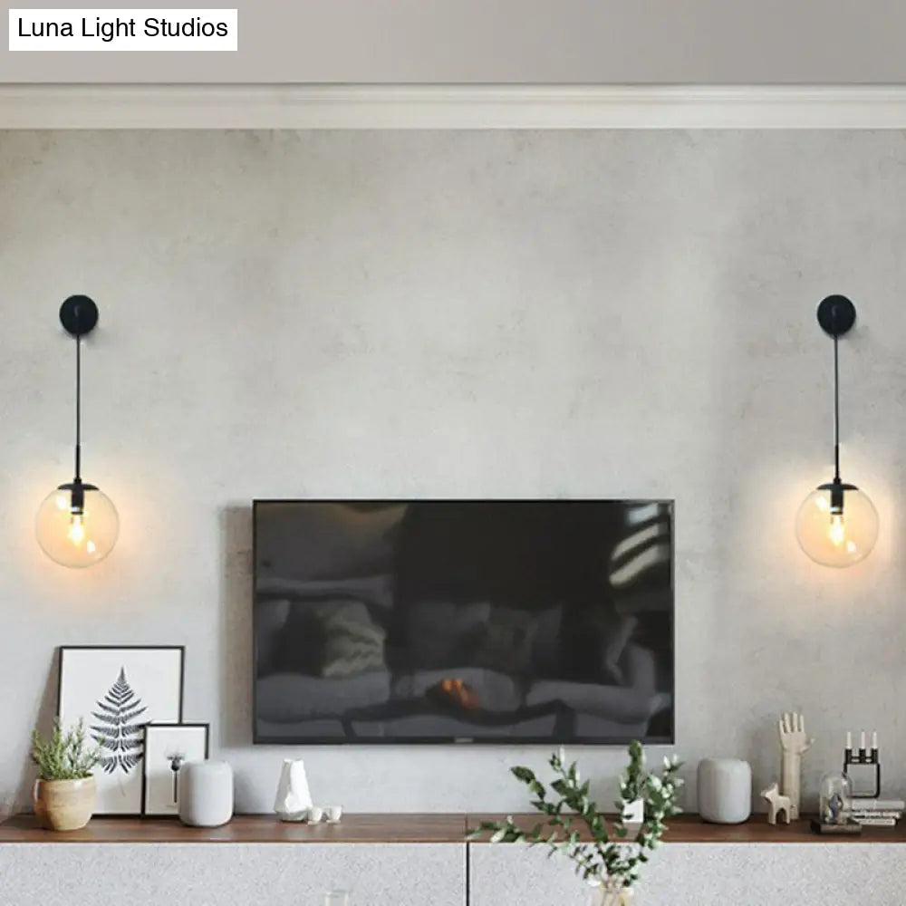Contemporary Round Glass Wall Sconce | Modern Metal Orb Wall Fixture for Bedroom, Hallway, Foyer | E26 Base Socket | Available in Clear