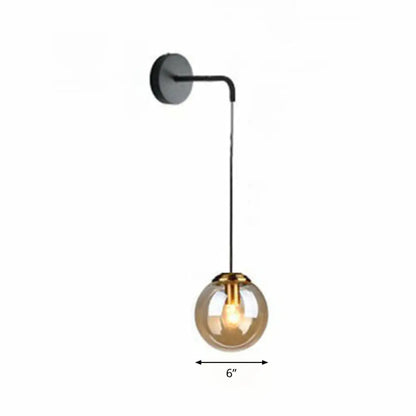 Contemporary Round Glass Wall Sconce | Modern Metal Orb Wall Fixture for Bedroom, Hallway, Foyer | E26 Base Socket | Available in Clear