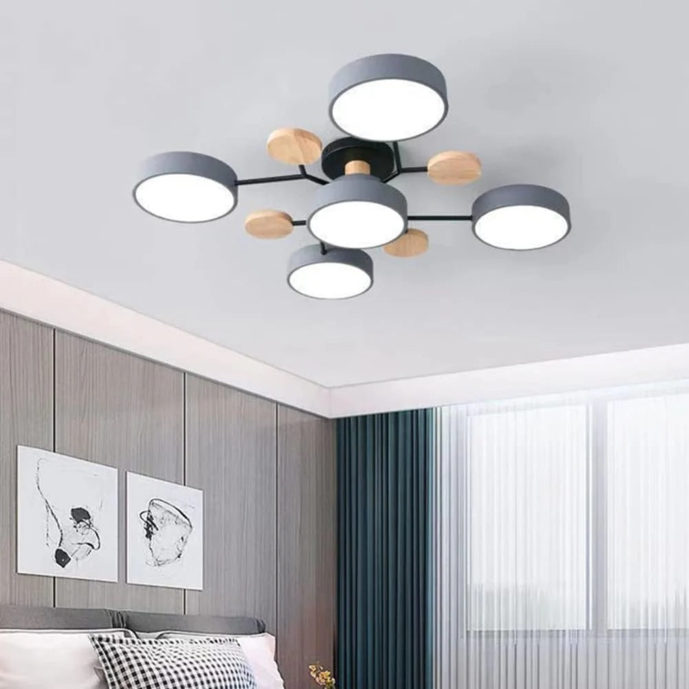 Semi-Flush Ring LED Ceiling Fixture – Multiple Rings, Iron & Acrylic, Dimmable Color Modes for Bedroom, Living Room & Hallway
