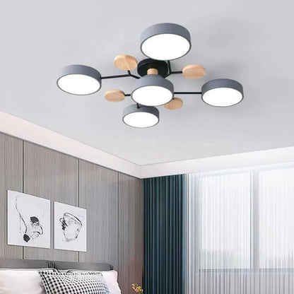 Semi-Flush Ring LED Ceiling Fixture – Multiple Rings, Iron & Acrylic, Dimmable Color Modes for Bedroom, Living Room & Hallway