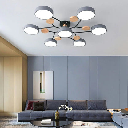 Semi-Flush Ring LED Ceiling Fixture – Multiple Rings, Iron & Acrylic, Dimmable Color Modes for Bedroom, Living Room & Hallway