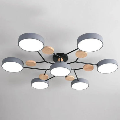 Semi-Flush Ring LED Ceiling Fixture – Multiple Rings, Iron & Acrylic, Dimmable Color Modes for Bedroom, Living Room & Hallway