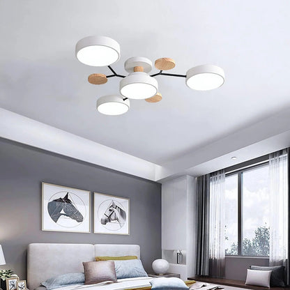 Semi-Flush Ring LED Ceiling Fixture – Multiple Rings, Iron & Acrylic, Dimmable Color Modes for Bedroom, Living Room & Hallway