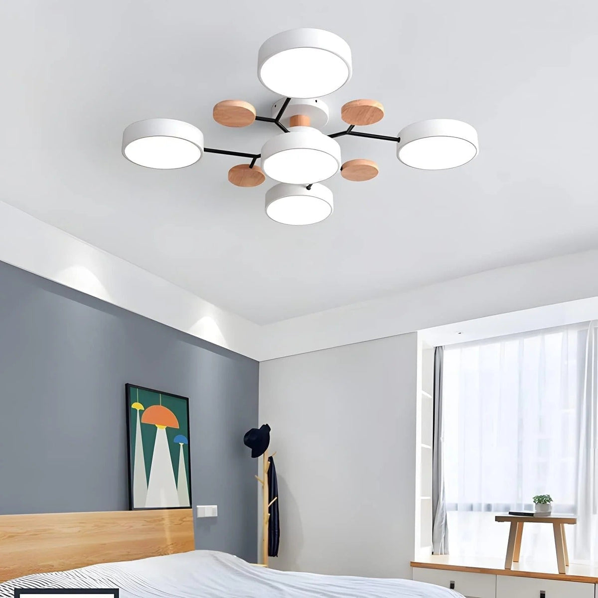 Semi-Flush Ring LED Ceiling Fixture – Multiple Rings, Iron & Acrylic, Dimmable Color Modes for Bedroom, Living Room & Hallway