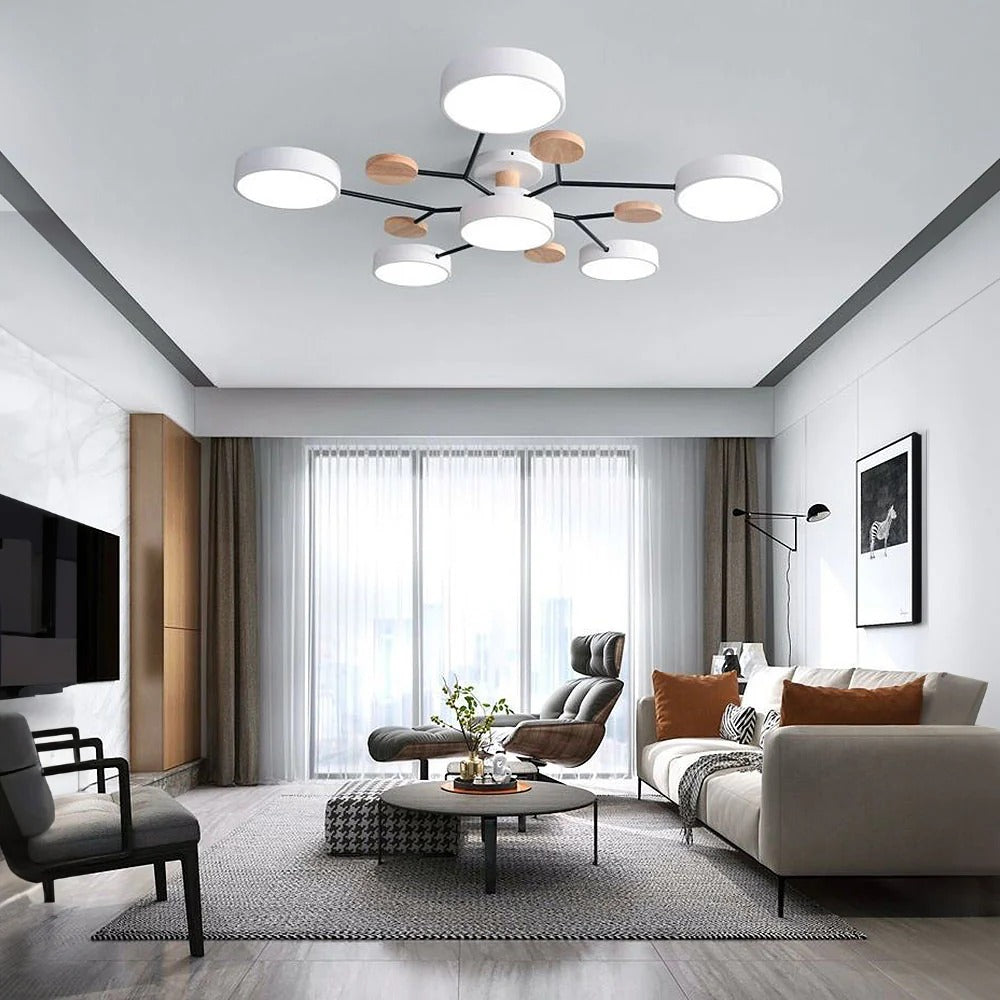 Semi-Flush Ring LED Ceiling Fixture – Multiple Rings, Iron & Acrylic, Dimmable Color Modes for Bedroom, Living Room & Hallway