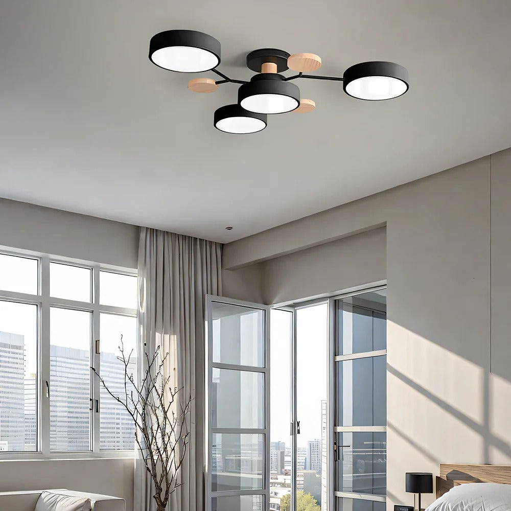 Semi-Flush Ring LED Ceiling Fixture – Multiple Rings, Iron & Acrylic, Dimmable Color Modes for Bedroom, Living Room & Hallway