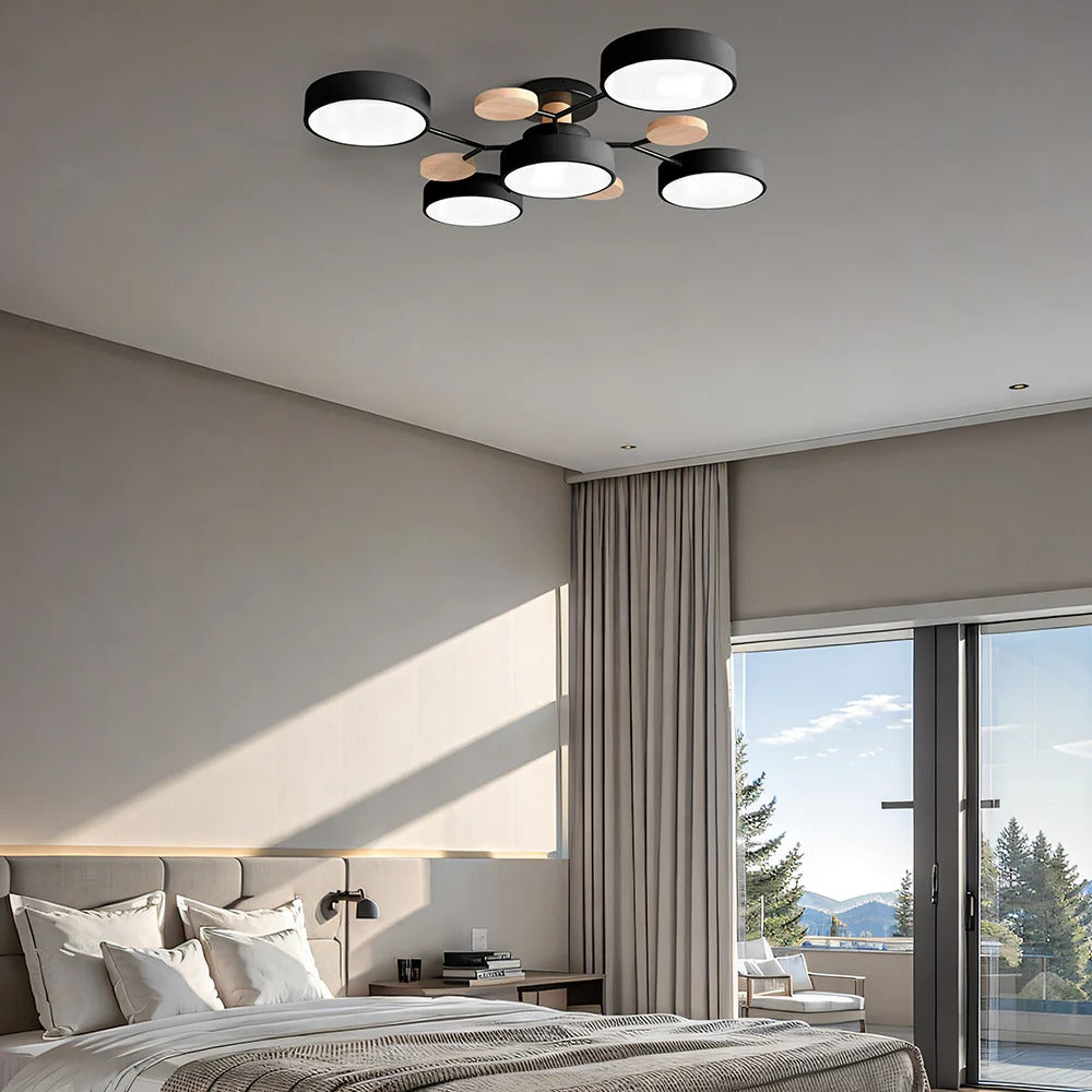 Semi-Flush Ring LED Ceiling Fixture – Multiple Rings, Iron & Acrylic, Dimmable Color Modes for Bedroom, Living Room & Hallway