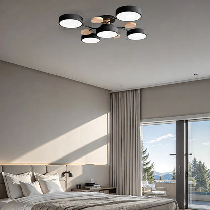 Semi-Flush Ring LED Ceiling Fixture – Multiple Rings, Iron & Acrylic, Dimmable Color Modes for Bedroom, Living Room & Hallway