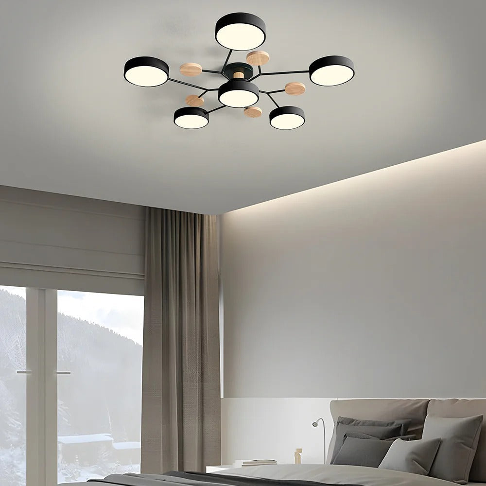 Semi-Flush Ring LED Ceiling Fixture – Multiple Rings, Iron & Acrylic, Dimmable Color Modes for Bedroom, Living Room & Hallway