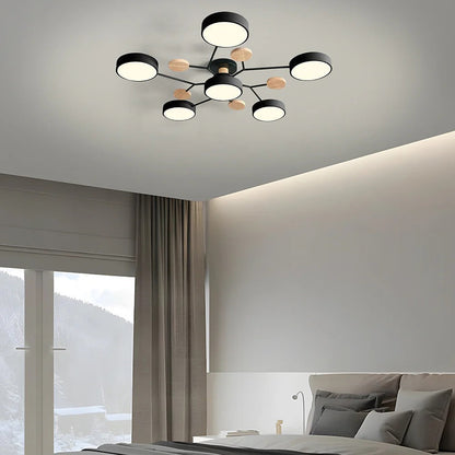 Semi-Flush Ring LED Ceiling Fixture – Multiple Rings, Iron & Acrylic, Dimmable Color Modes for Bedroom, Living Room & Hallway