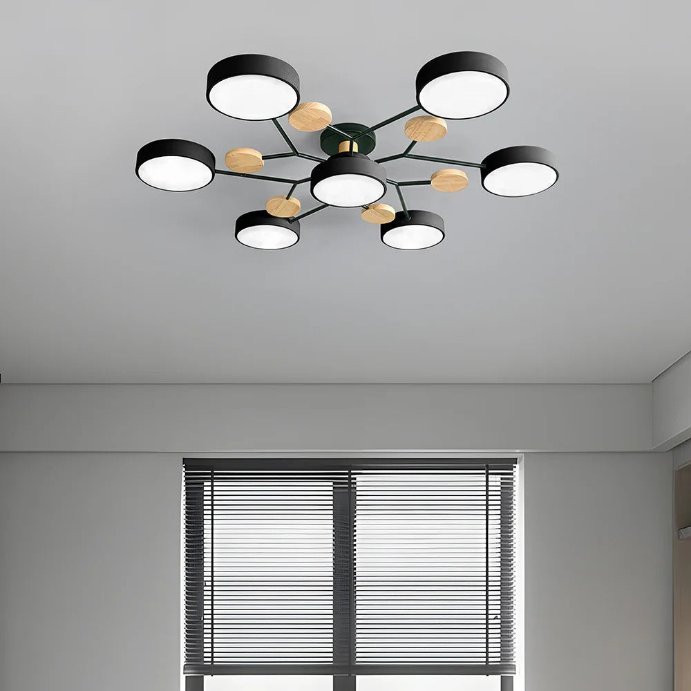Semi-Flush Ring LED Ceiling Fixture – Multiple Rings, Iron & Acrylic, Dimmable Color Modes for Bedroom, Living Room & Hallway