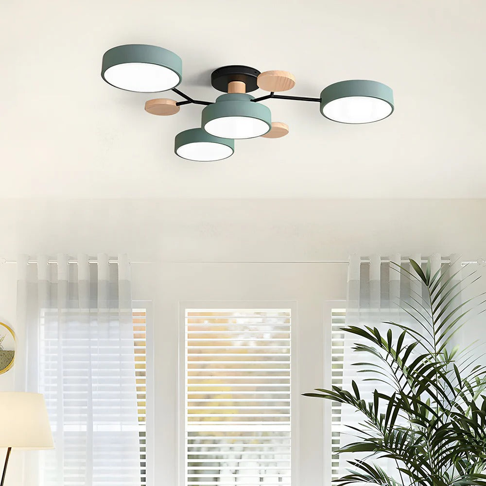 Semi-Flush Ring LED Ceiling Fixture – Multiple Rings, Iron & Acrylic, Dimmable Color Modes for Bedroom, Living Room & Hallway