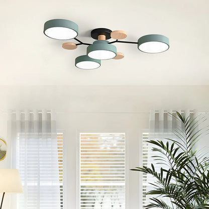 Semi-Flush Ring LED Ceiling Fixture – Multiple Rings, Iron & Acrylic, Dimmable Color Modes for Bedroom, Living Room & Hallway