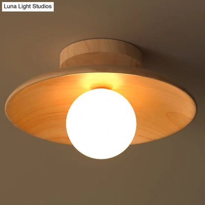 Wooden Semi-Flush Ceiling Lamp – Compact Round G9 Fixture for Hallways & Bedrooms – Mission-Style Recessed Design