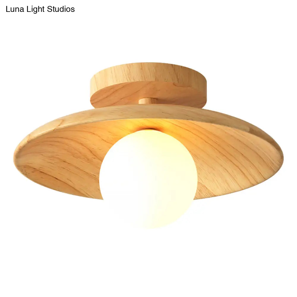 Wooden Semi-Flush Ceiling Lamp – Compact Round G9 Fixture for Hallways & Bedrooms – Mission-Style Recessed Design
