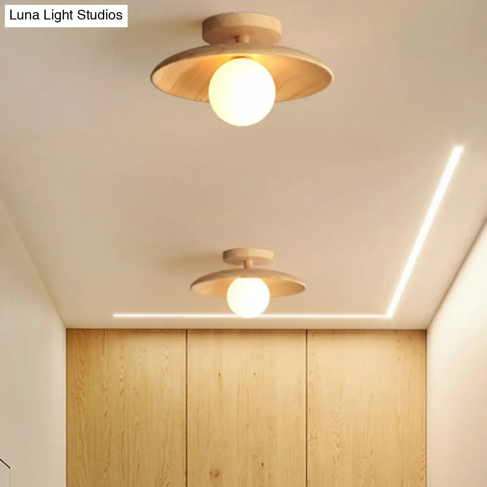 Wooden Semi-Flush Ceiling Lamp – Compact Round G9 Fixture for Hallways & Bedrooms – Mission-Style Recessed Design