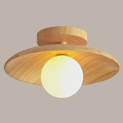 Wooden Semi-Flush Ceiling Lamp – Compact Round G9 Fixture for Hallways & Bedrooms – Mission-Style Recessed Design