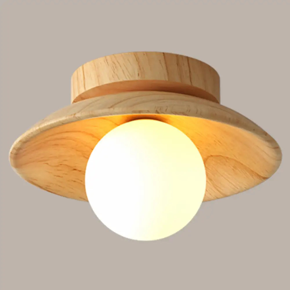 Wooden Semi-Flush Ceiling Lamp – Compact Round G9 Fixture for Hallways & Bedrooms – Mission-Style Recessed Design