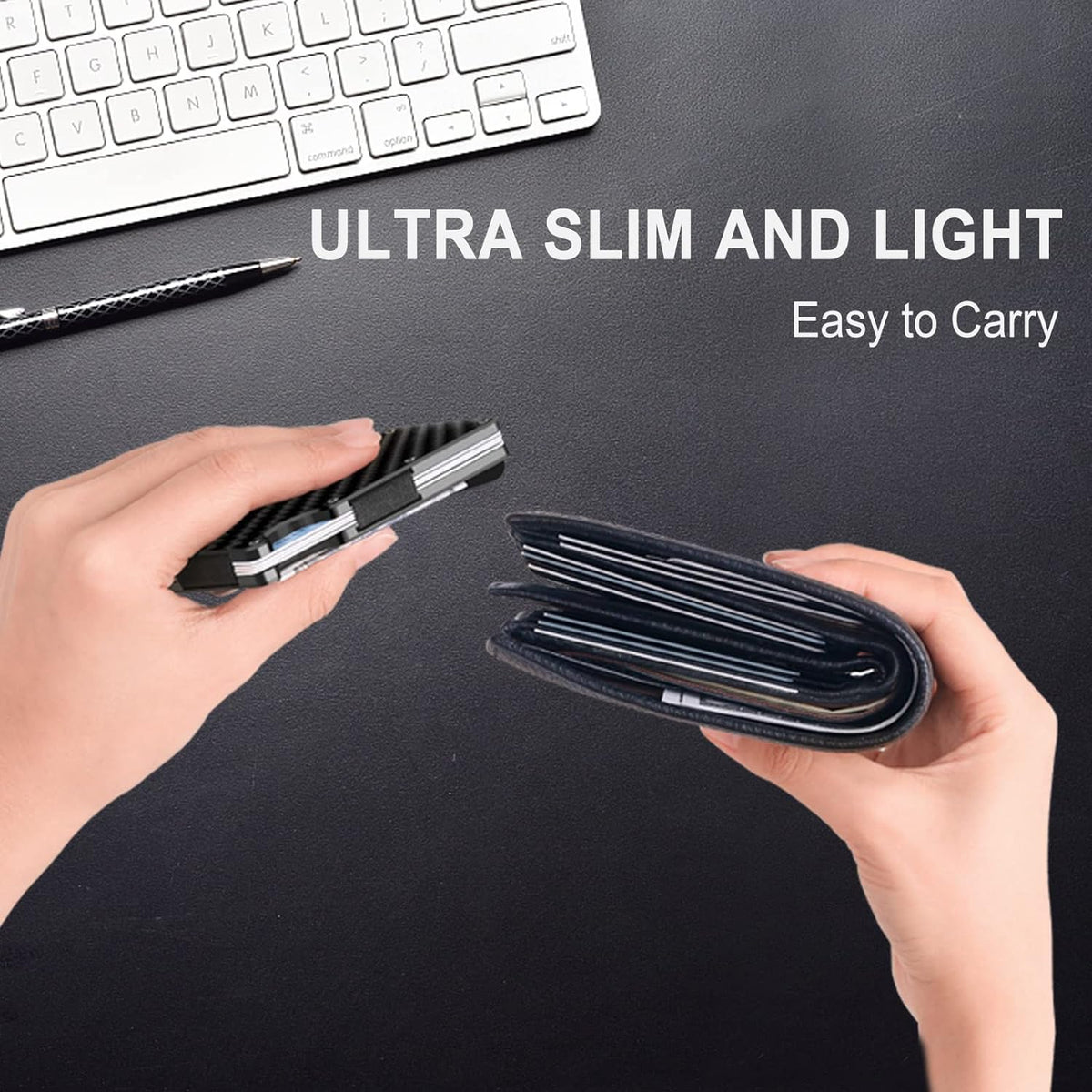 RFID-Blocking Carbon Fiber Minimalist Wallet with Integrated Money Clip for Men Front Pocket Card Holder Slim Design Contactless Theft Prote