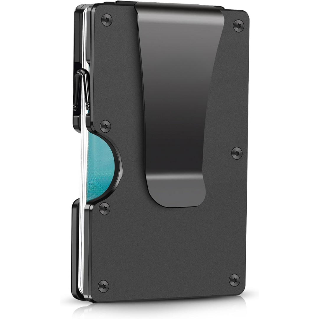 RFID-Blocking Carbon Fiber Minimalist Wallet with Integrated Money Clip for Men Front Pocket Card Holder Slim Design Contactless Theft Prote