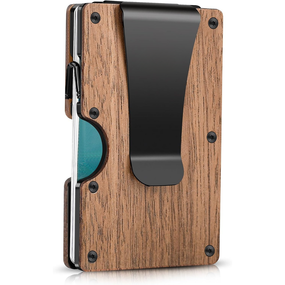 RFID-Blocking Carbon Fiber Minimalist Wallet with Integrated Money Clip for Men Front Pocket Card Holder Slim Design Contactless Theft Prote