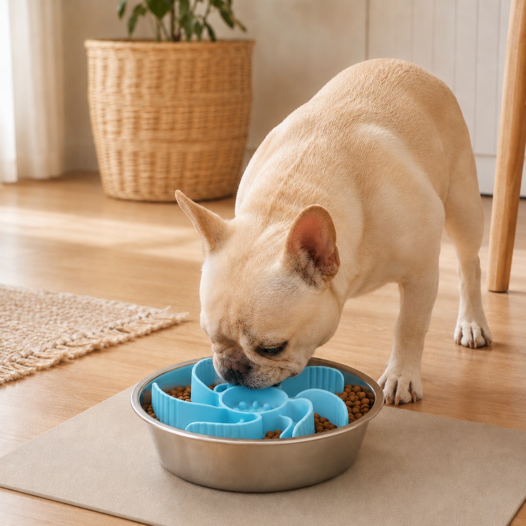 Ortekor Cut-to-Fit Slow Feeder Insert & Stainless Steel Bowl Set for Fast-Eating Dogs & Cats