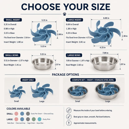 Ortekor Cut-to-Fit Slow Feeder Insert & Stainless Steel Bowl Set for Fast-Eating Dogs & Cats