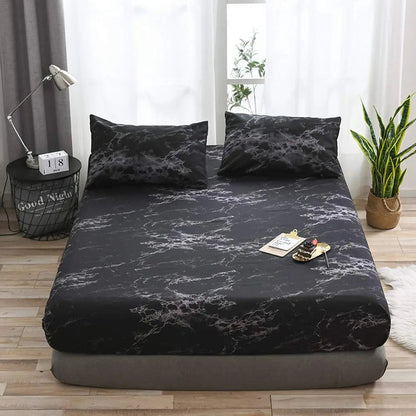 Microfiber Fitted Sheet Set with Marble Design – Breathable Cooling Bed Sheets for Deep Pocket Mattresses, Wrinkle-Resistant & Ultra-Soft