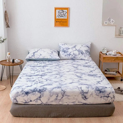 Microfiber Fitted Sheet Set with Marble Design – Breathable Cooling Bed Sheets for Deep Pocket Mattresses, Wrinkle-Resistant & Ultra-Soft