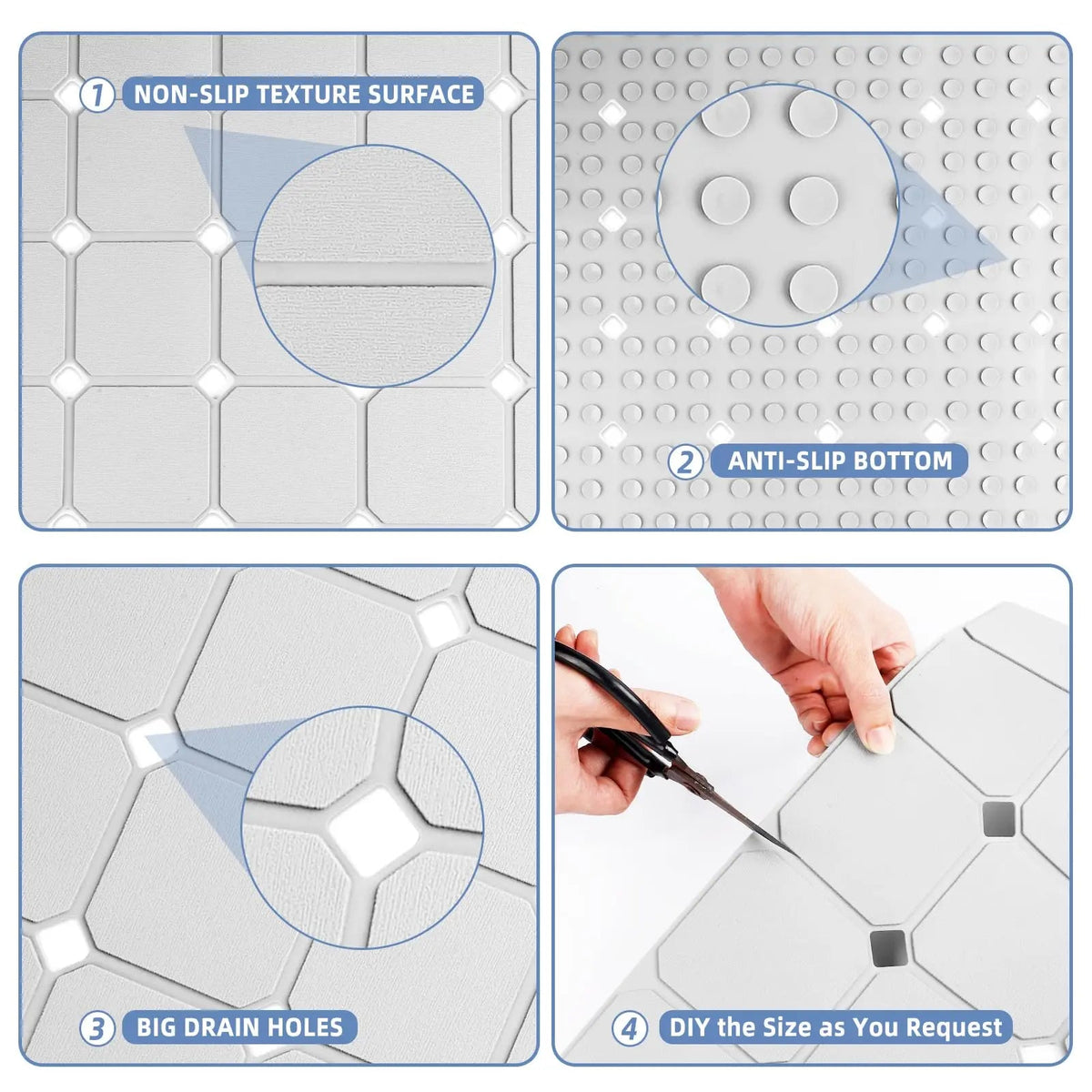Non-Slip Silicone Shower Mat with Suction Cups – Foldable Bathtub Safety Mat for Wet Surfaces, Quick-Dry Design for Everyday Use