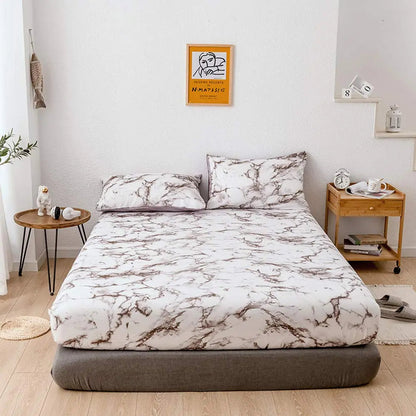 Microfiber Fitted Sheet Set with Marble Design – Breathable Cooling Bed Sheets for Deep Pocket Mattresses, Wrinkle-Resistant & Ultra-Soft