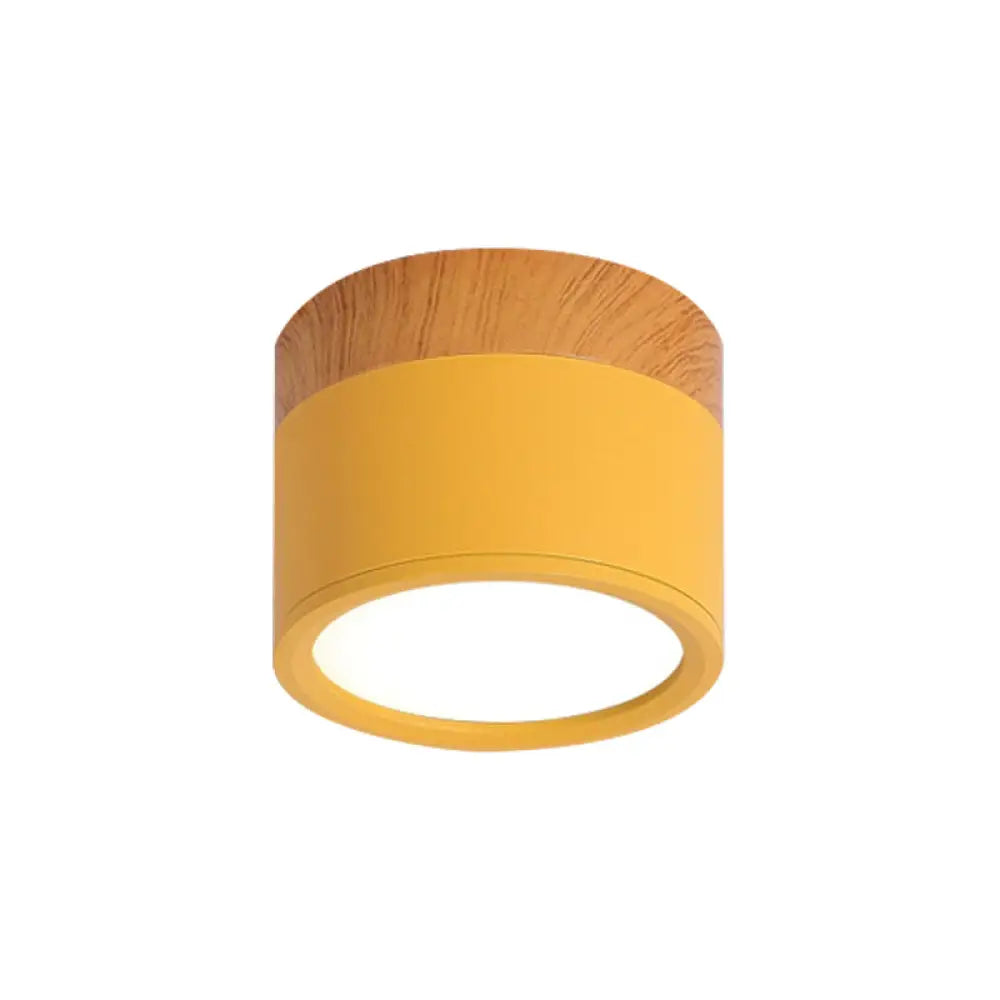 Compact Round Ceiling Light Fixture with Metal & Wood Finish for Kitchen Hallway Bedroom Kids Room | Modern Low-Profile LED Flush Mount