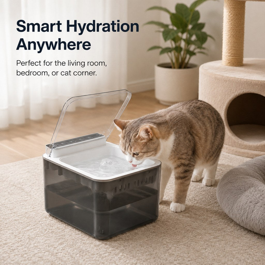 Ortekor Smart Auto-Lid Cat Water Fountain for Busy Cat Parents - 3L Cordless Pet Water Dispenser with Dust Cover, Motion Sensor & Type-C Charging