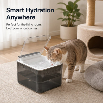 Ortekor Smart Auto-Lid Cat Water Fountain for Busy Cat Parents - 3L Cordless Pet Water Dispenser with Dust Cover, Motion Sensor & Type-C Charging