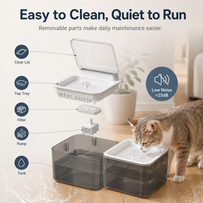 Ortekor Smart Auto-Lid Cat Water Fountain for Busy Cat Parents - 3L Cordless Pet Water Dispenser with Dust Cover, Motion Sensor & Type-C Charging