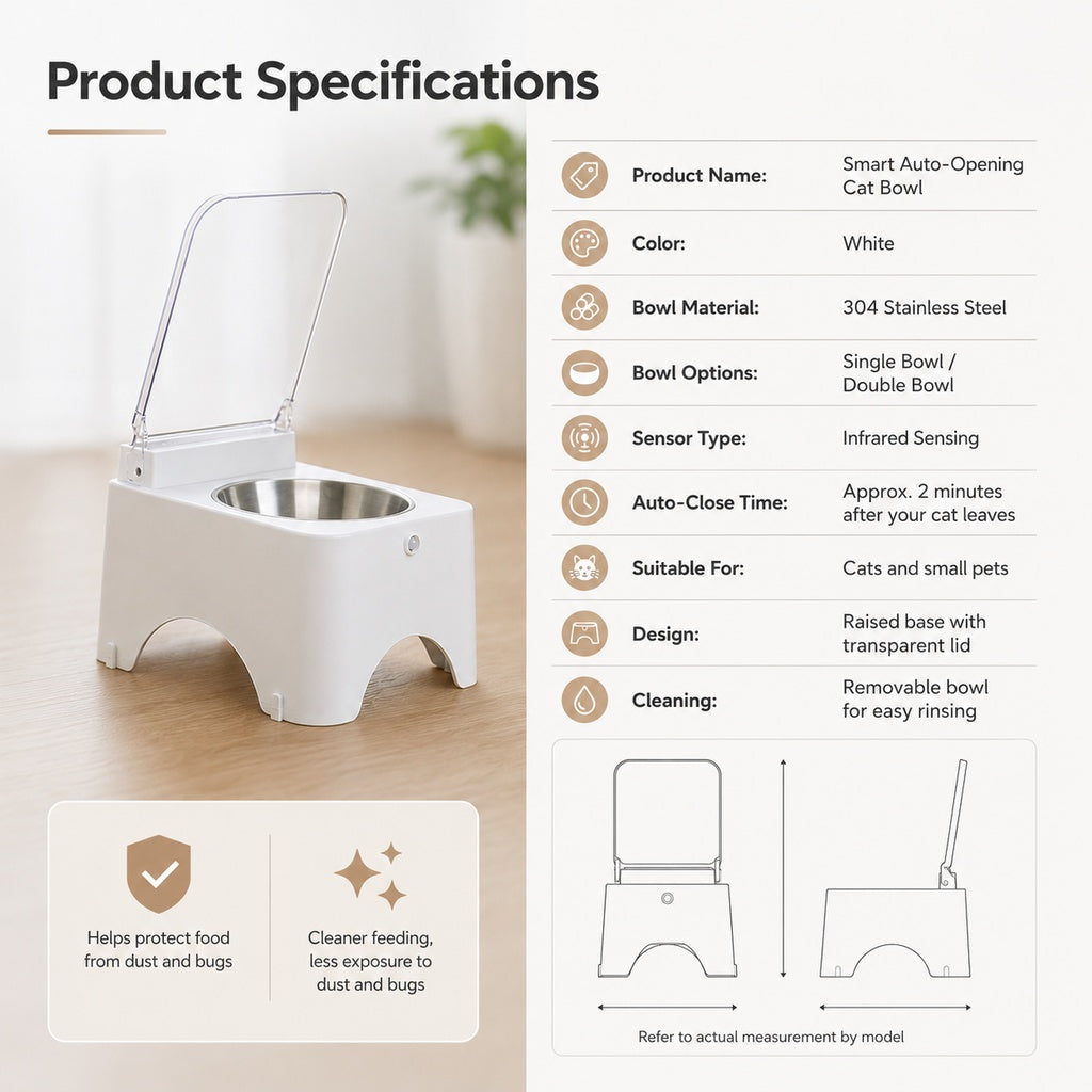 Ortekor Smart Auto-Opening Covered Cat Bowl for Cleaner Indoor Feeding - Rechargeable Dustproof Cat Feeder
