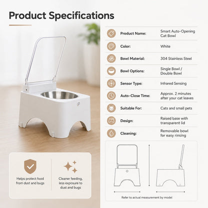 Ortekor Smart Auto-Opening Covered Cat Bowl for Cleaner Indoor Feeding - Rechargeable Dustproof Cat Feeder