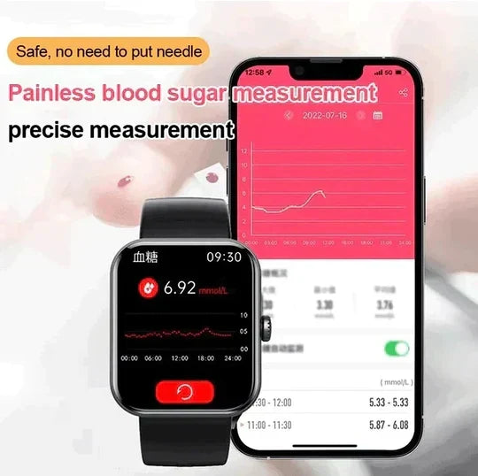 Fitness Tracker Smartwatch with Glucose Monitor, Heart Rate & Sleep Tracking for Active Wellness