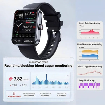 Fitness Tracker Smartwatch with Glucose Monitor, Heart Rate & Sleep Tracking for Active Wellness