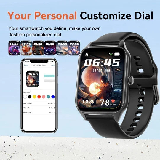 Fitness Tracker Smartwatch with Glucose Monitor, Heart Rate & Sleep Tracking for Active Wellness