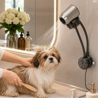 Ortekor Hands-Free Pet Grooming Hair Dryer Holder for At-Home Bath Time - Repositionable Suction Mount with 360 Flexible Arm