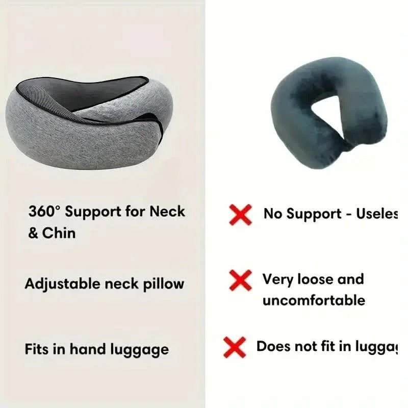 Travel Neck Pillow with Memory Foam Support – U-Shaped Ergonomic Design for Flights, Road Trips & Camping