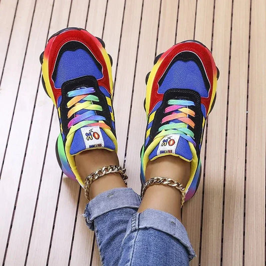 Women's Platform Walking Shoes with Arch Support – Vibrant Multicolor Lace-Up Sneakers for All-Day Comfort