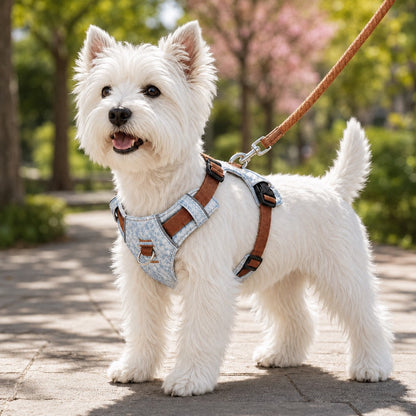 Ortekor Vintage Denim No-Pull Dog Harness &5 ft Rope Leash Set - Soft Adjustable Vest for Everyday Walks, Better Control & Low-Light Visibility