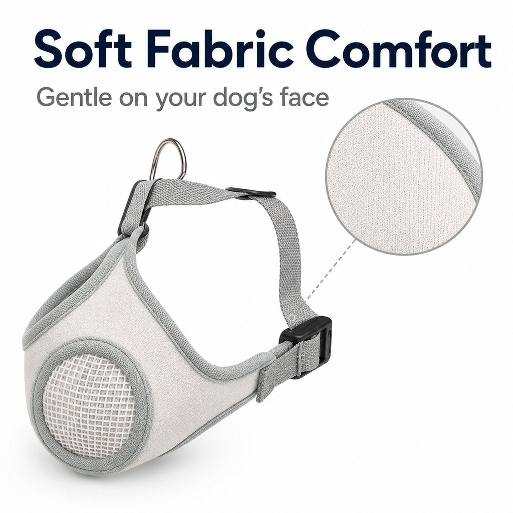 Ortekor Breathable Dog Muzzle for Walks, Grooming & Vet Visits - Soft Adjustable Mesh Muzzle to Help Reduce Biting, Chewing & Barking