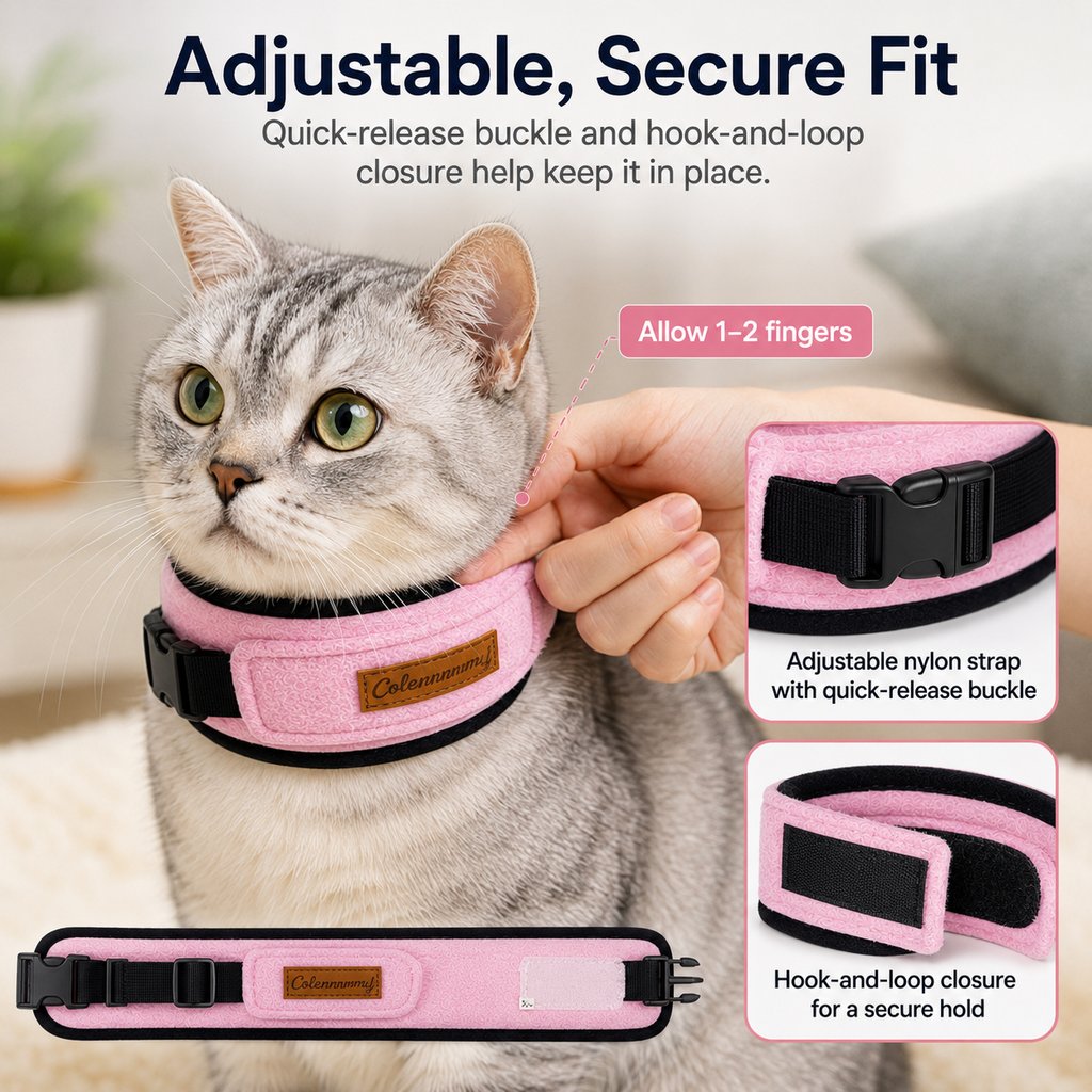 Ortekor Soft Cat Recovery Collar for Post-Surgery Care - Adjustable Anti-Lick Fleece Neck Wrap