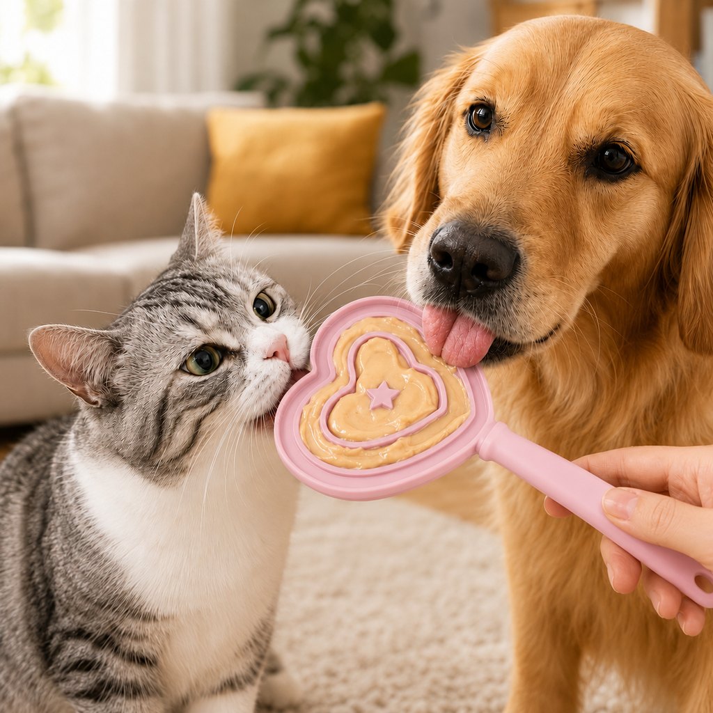 Ortekor Heart Pet Licking Wand for Cats & Dogs - Handheld Soft Treat Feeder for Yogurt, Wet Food & Pumpkin Puree